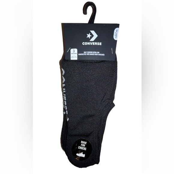 Converse Ultra Low Socks 3 Pair Men 6-12 Black w White Logo 4 Chucks HalfCushion - Picture 1 of 9